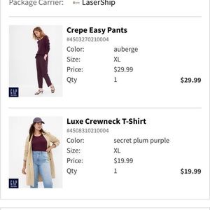 GAP New w/tags Ladies Size XL crepe Pants and Knit Top in Plum